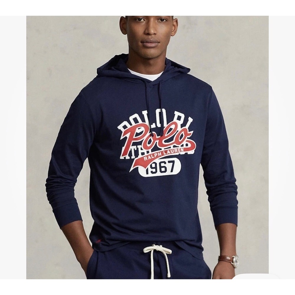 Polo‎ Ralph Lauren Navy Blue Graphic Logo Hoodie Sweatshirt L
